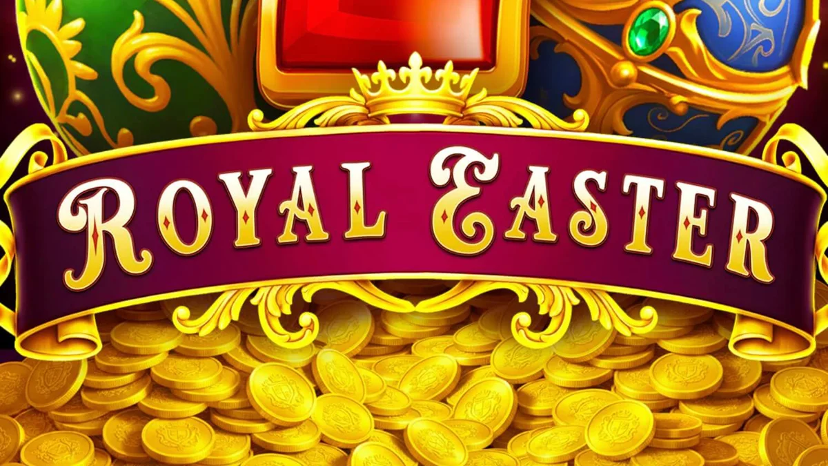 Royal Easter slot machine screen showing Fabergé eggs and palace garden theme